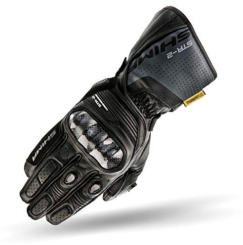 SHIMA STR-2 Motorradhandschuhe Herren - Touchscreen, Sommer, Sport Leder Handschuhe mit Carbon Knöchelprotektor, Handflächen- und Fingerschieber, Verstärkte Handfläche (Schwarz, XL)