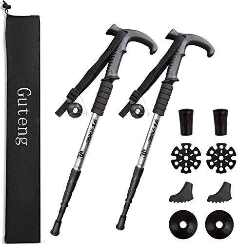 Bastones de Trekking 2pcs, Bastones de Senderismo Telescópicos 65-130cm, Bastones Ultraligeros de Aleación de Aluminio con Sistema Anti Choque para Marcha Nordica, Caminar, Viajar