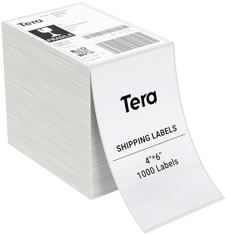 Tera Etiquetas térmicas de envío de 4 x 6 pulgadas (1000 etiquetas/pila) sin BPA, sin manchas, etiquetas adhesivas para varias impresoras, etiquetas adhesivas permanentes para direcciones