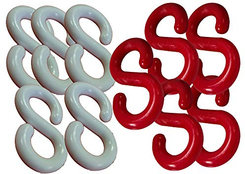 UvV 10 Stück Kettenverbinder, S-Haken zum Einhängen von Plastik-Absperrketten an Absperrpfosten (8 mm, rot/weiß)