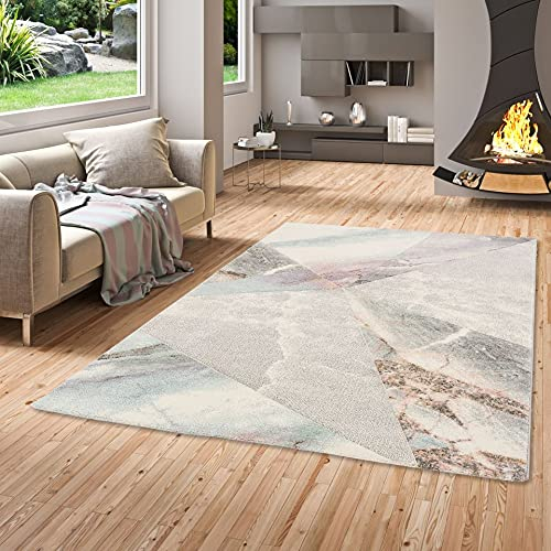Kurzflor Wohnzimmer Designer Teppich Maui Pastell Marmor Optik Trend Grau Rosa in 5 Größen