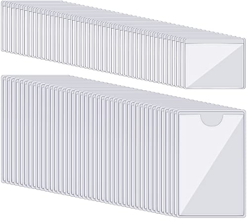 100 Self-adhesive Index Card Holder for Business Cards, Clear Plastic Sticky Labels Holders for Storage Bins Toy Bins Scrapbooks, Organize and Protect Cards Photos Labels (2.32 x 3.54'', 1.85 x1.57'')