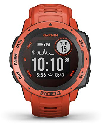 Garmin Instinct Solar, Flame Red - Smartwatch Gps Ultra-Resistente con Ricarica Solare, Cardio, Pulseox, App Multisport, Rosso (Ricondizionato)