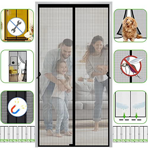 FIRGUNY Magnetic Screen Door Fits Door Size 36 x 80 Inch, Screen Size 38x 81, Fiberglass Magnets Mesh, Easy Install, Black