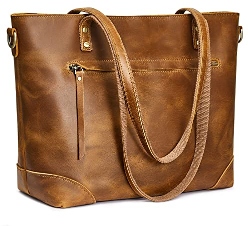 S-ZONE Damen Schultertasche Vintage 3-Wege Echtleder Laptoptasche Reisetasche Arbeitstasche Geldbörse Handtasche Messenger Bag