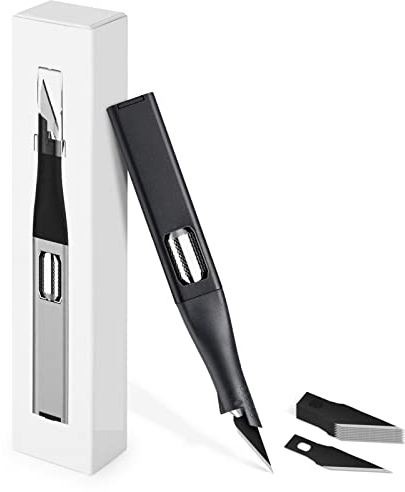 EHDIS Taglierino di Precisione con 10 Lame di Olio Antiruggine, Cutter di Precisione con Manico per Riporre la Lama, Lega di Alluminio, per Hobby Creativi, Scrapbooking, Scultura, Nero