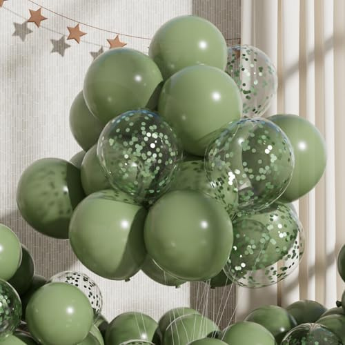 RainbowQ Party 55PCS Sage Green Balloons with Confetti, 12 Inch Latex Balloon Helium for Anniversary Birthday Wedding Graduation Party Decorations