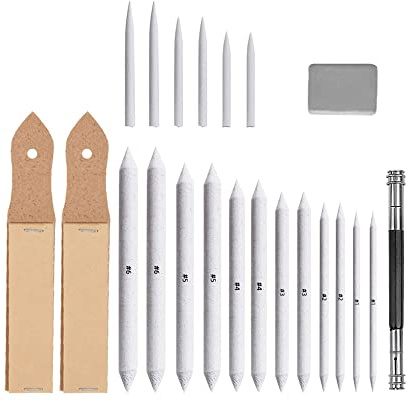 VOANZO Juego de 22 lápices de mezcla de papel y tortillones con extensor de lápiz de doble punta borrador moldeable sacapuntas de papel de lija