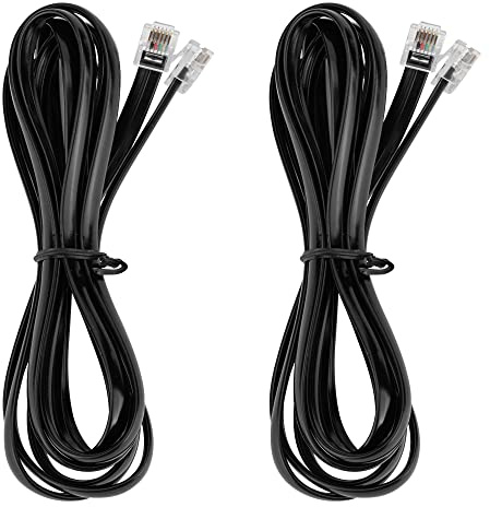 LanSenSu RJ12 Cable Phone Cord RJ12 6P6C Male to Male Straight Wired for Both Data and Voice Use - 2Pack (Black, 6.6FT)