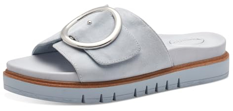 Tamaris COMFORT Damen Pantoletten aus Leder Elegant, Blau (Sky), 37 EU