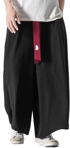GURUNVANI Pantaloni da uomo a gamba larga, pantaloni da yoga giapponesi, pantaloni hip hop baggy, L