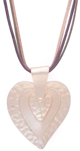 NILUXE DESIGN - Anhänger Herz Damen Lang - Große Goldene Halskette mit Verstellbarer Antelina- und Wildlederkette in Drei Farben - Hippie-Boho-Stil - Liebesamulett