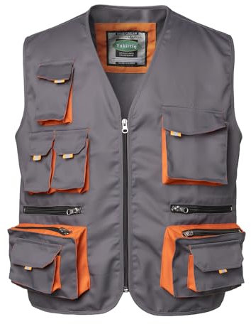 Yukirtiq Herren Arbeitsweste Montageweste Handwerker Weste mit mehreren Taschen Ärmellos Arbeitsjacke Arbeitskleidung Outdoor Weste Funktionsweste Arbeitswesten, Grau, M