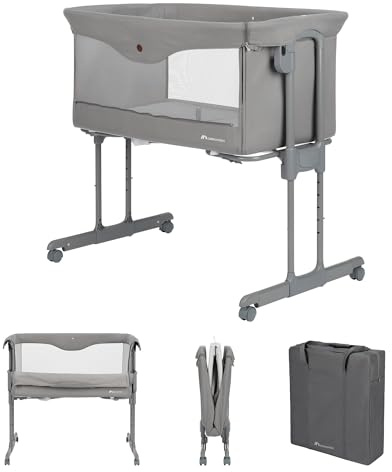 Bebeconfort Amara, Beistellbett Baby, 0– 6 Monate, 0–9 kg, Co-Sleeper, 2-in-1 Beistellbett & Stubenwagen, in 3 Sek kompakt zusammenklappbar, einfach zu bewegen, praktische Reisetasche, Tinted Grey
