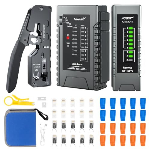 RJ45 Crimpzange Set, Netzwerk Werkzeug Set für RJ45 RJ11 RJ12, Straight Through Ethernet Crimp für Cat5 Cat6Ae, Netzwerk Werkzeug mit Telefonanschluss- und Kabelprüfung