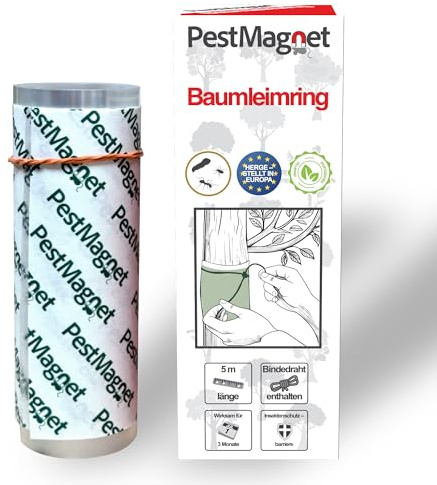 PestMagnet – Glue-band – limring för träd 5 m, insektsfälla mot krypande insekter, myror och larver – giftfri, vattentät – tejp för fruktträd, körsbärsträd och trädgård – enkel