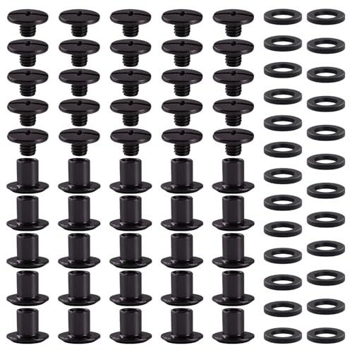 YIXISI 25 Set M5x6mm Chicago Binding Screws Assorted Kit, Kit Bindande Skruvstolpar, Lädernitsats, för Gör-Det-Själv-Läderdekoration Bokbindning, Pistolsvart