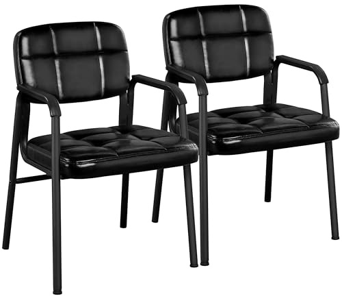 Soberine Set 2 Sedie da Pranzo Moderna con Braccioli Sedie da Cucina Attesa Ufficio in Finta Pelle Seduta Imbottita e Gambe in Metallo, Nero