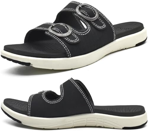 COFACE Dam ortopediska tofflor komfort plantar fasciit båge stöd slip on platta sandaler dam mjuk kudde mode yogamatta glidare med justerbara remmar