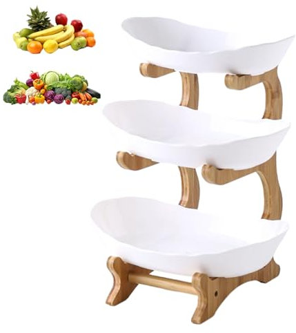 Cesta de frutas de 3 niveles, estante para verduras, cesta de pan, estante de madera de polipropileno, bandeja de servir, cestas de frutas, estante de almacenamiento de verduras para cocina, hogar