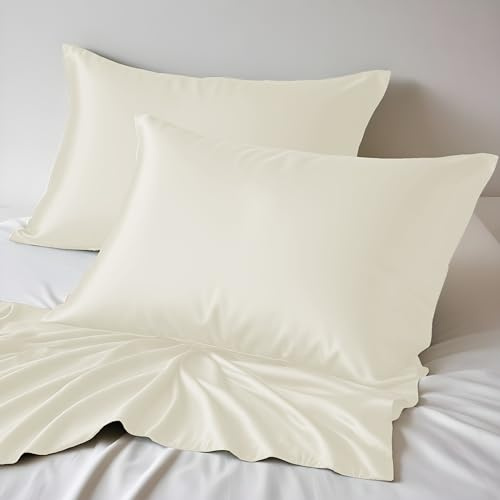 LINENWALAS Örngott i 100 % ekologisk bambu, 2-pack, svalkande, king size, 50 x 90 cm, med kuvertstängning, mjuka, högkvalitativa, bambusilke, för hår och hud (50 x 90 cm, elfenben)