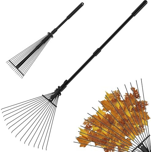 ZENO Garden Rake 25 Tines | Rake for Gardening | 31-67 Inch Adjustable Rakes for Lawns, Artificial Grass & Moss | Heavy Duty Metal Tines & Comfortable Handle | Collapsible Garden Rakes | Black