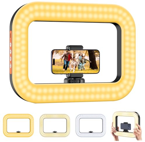 Zeadio Ring Light Selfie Portatile con Impugnatura Luminosa e Supporto Telefono, Luce Video Dimmerabile 2500K-8500K, Luce di Riempimento per Vlogging, TikTok, Trucco, Live Streaming, Fotografia ecc