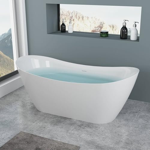 Go Bathrooms White Freestanding Bath Double Ended Acrylic Bathtub 1500mm x 750mm Free Standing Bath Curved