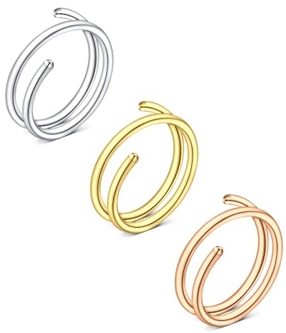 Crdifu 18 g dubbel näsring, 8 mm enkel näsring rostfritt stål, 1 mm dubbla ringar näsringar för kvinnor män, 3 st näspiercing, silver roséguld svart färgglad näsborre piercing smycken flickor present