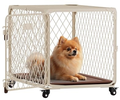 Aurapaws Dog Crate, 30 Inch Diamond Mesh Enhanced Dog Kennel with 4 Lockable Wheels, Removable Tray, Metal Cage Dog Crates for Medium, Small Dogs, Pets up 70 lbs, Ideal for Indoor Outdoor Use