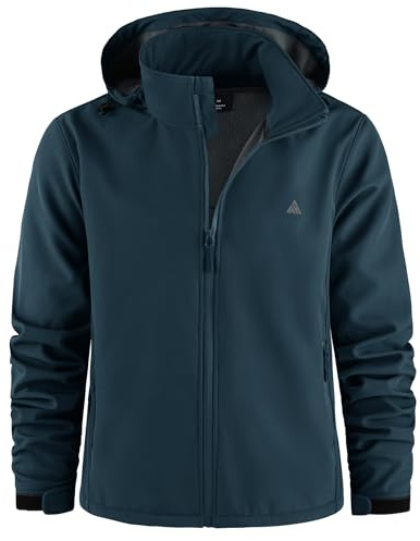ZITY Veste de Randonnée Homme Polaires Veste Softshell Blousons Chaude à Capuche Hiver Manteaux Imperméables avec Poches pour Camping Pêche,Bleu,L