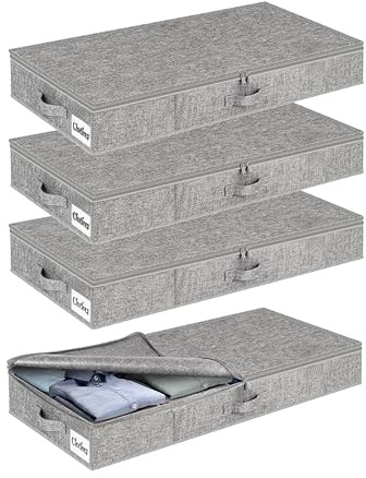 Förvaringslåda för undersäng med lock 12 cm hög, 4 stycken vikbara undersängbord, tvättbar klädförvaring och organisation, 3 handtag blixtlåslock förvaringslådor för kläder täcken