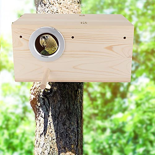 Keenso Casa para Pájaros, Caja Nido de Madera con Borde de Metal para la Cría de Cacatúas, Espacio para Periquitos y Loros