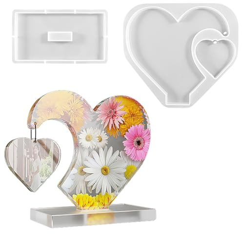2 moldes de Resina epoxi con Forma de corazón, moldes de Silicona Grandes para Resina epoxi moldes de Silicona con Forma de corazón