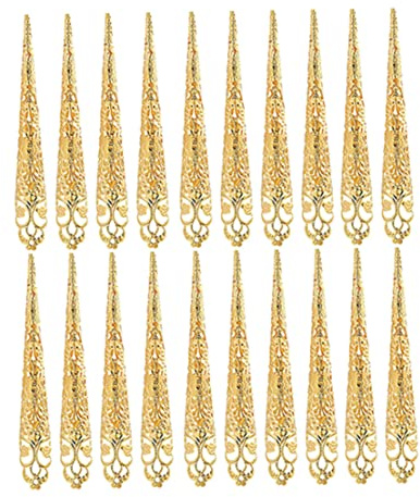 Paquete de 20 anillos de garra con punta de uñas, disfraz de reina antigua, accesorio de decoración de anillos de garra con punta de dedo, protectores de nudillos de dedo de color dorado para Hall
