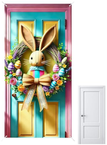 Banderolas De Pascua,Decoración de Primavera Impermeable 89x178 cm - Cubrepuerta de Conejito Decoración Hogar | para Interior Exterior Entrada Celebración Fiesta de