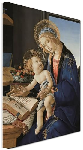 Quadro stampa su tela - Riproduzione La Madonna del libro di Sandro Botticelli - Quadro in tela opere d'arte pittori famosi per Soggiorno, salotto e Camera da Letto - Telaio in legno 3 CM - 80X50 CM