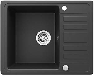 Bergström Spülbecken, Schwarz, 57.5 x 46 cm mit Trockenplatz, geeignet für Unterschränke ab 60 cm, reversibel einbaubar