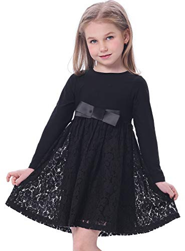 BONNY BILLY Vestido Niña Fiesta Ceremonia Casual Algodón Encaje Ropa Niña con Lazo