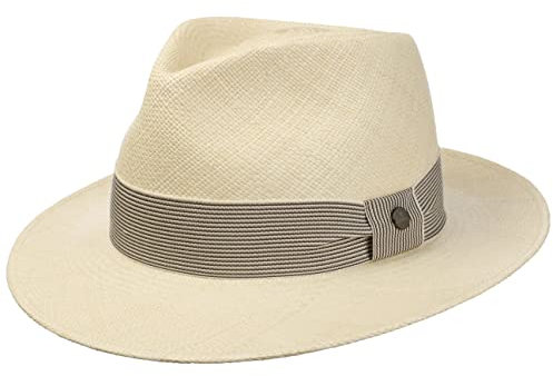 LIERYS Jennes Fedora Panamahut Handmade in Ecuador Unisex Sonnenhut mit Ripsband Panamastroh Frühjahr Sommer Natur L (59-60 cm)