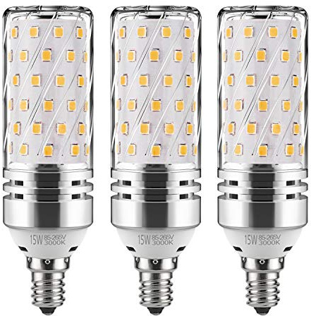 gezee E12 LED Corn Bulbs,15W LED Candelabra Light Bulbs 120 Watt Equivalent, 1500lm, Warm White 3000K LED Chandelier Bulbs, Decorative Candle, 4.1in*2.1in, Non-Dimmable LED Lamp(3-Pack)