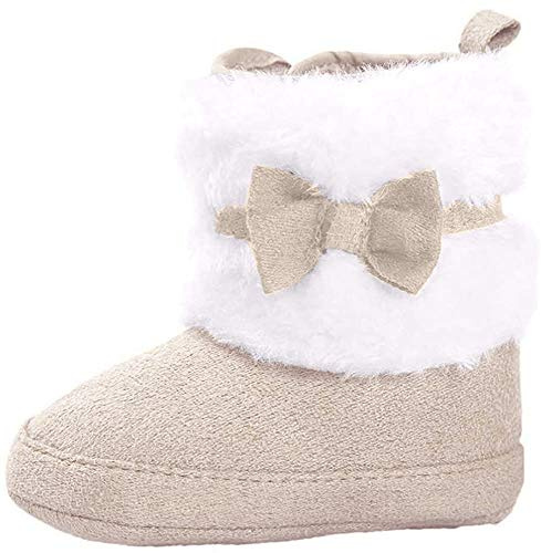 DAY8 Chaussure Bébé Fille Naissance Hiver Chaud 0-18 Mois Chaussure Bébé Garçon Premier Pas Bottine Bébé Fille Souple Bottes de Neige Bottillons Bébé Fille Baptême Chaussons (12(6-12 Mois), Beige)