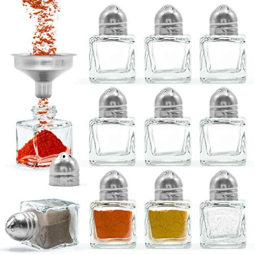 Srenta Set of 24 Small Salt and Pepper Shakers, Bulk Salt and Pepper Shakers with Funnel Tool, Clear Glass Mini Salt and Pepper Shakers Set with Stainless Steel Tops for Wedding Table & Party, 0.5 oz