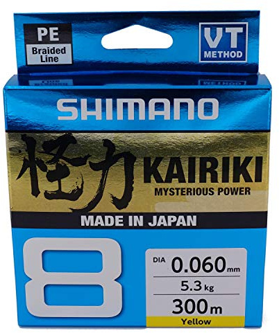 Shimano Kairiki 8, 300 Meter, Amarillo, 0.100mm/6.5kg, Línea de Pesca Trenzada, 59WPLA68R31