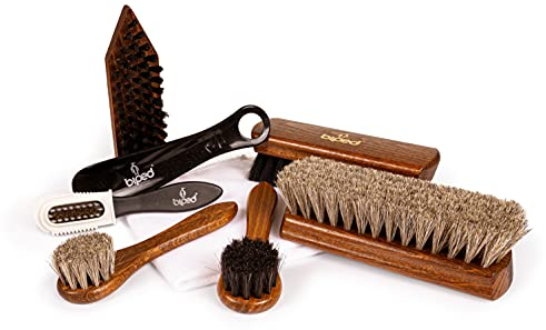 biped Schuhbürstenset mit 2 Classic Glanzbürsten, Schmutzbürste, 2 Cremebürsten, Wildlederbürste, Putztuch und kurzem Schuhlöffel z2686