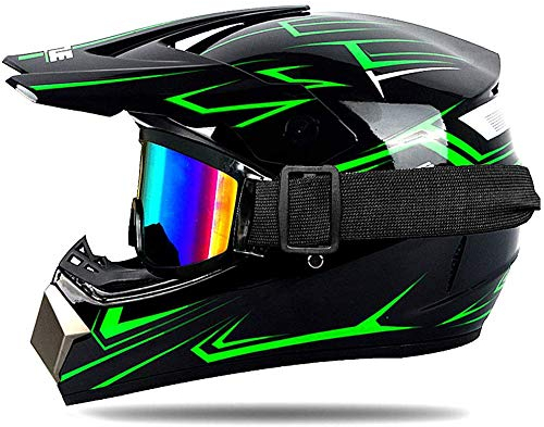 UIGJIOG Motocross-Kind-Kinder Helm D.O.T Zertifizierung Jugend Quad Crash-DH Full Face Off Road Downhill Dirt Bike MX ATV Motorradhelm Für Jungen-Mädchen,Grün,S(52~53cm)