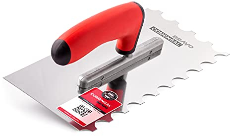 COMENSAL Truelle de Dentée - Taloche pour Colle en Acier Inoxydable - Crantée Outil de Tuile - Made in EU - Dent 20x10 mm
