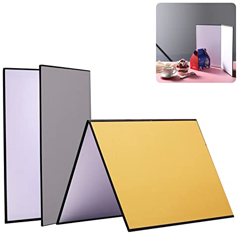 Soonpho 3 en 1 Reflector de Luz Fotografía 42x29.7cm x 2, Plegable Cartón Grueso Iluminación para Comida Naturaleza Muerta Producto Estudio Fotográfico Fotos Negro/Plateado/Oro/Blanco