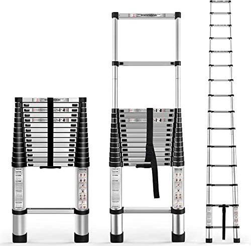 YSMN 14.5 FT Telescoping Ladders Heavy Duty Aluminum Collapsible Ladder Load Bearing 330 LBS Extension Ladders Applicable to Household Use Outdoor Work