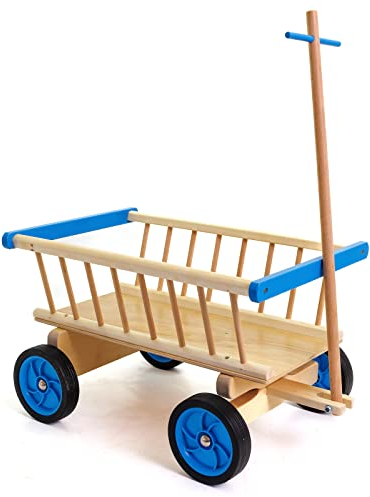 HolzFee Kinder-Handwagen Leiterwagen Holz, Räder Blau